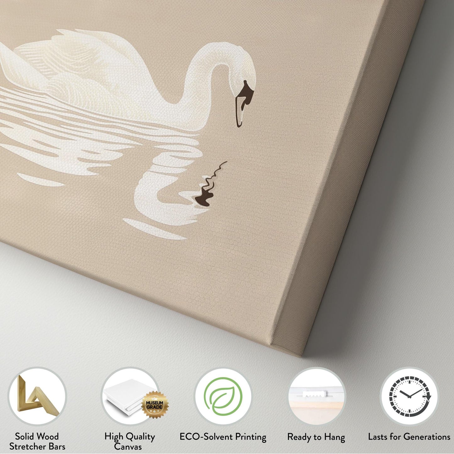 Swan Couple Canvas Wall Art For Living Room, Landscape Farmhouse Canvas Print, Antique Large Canvas Art