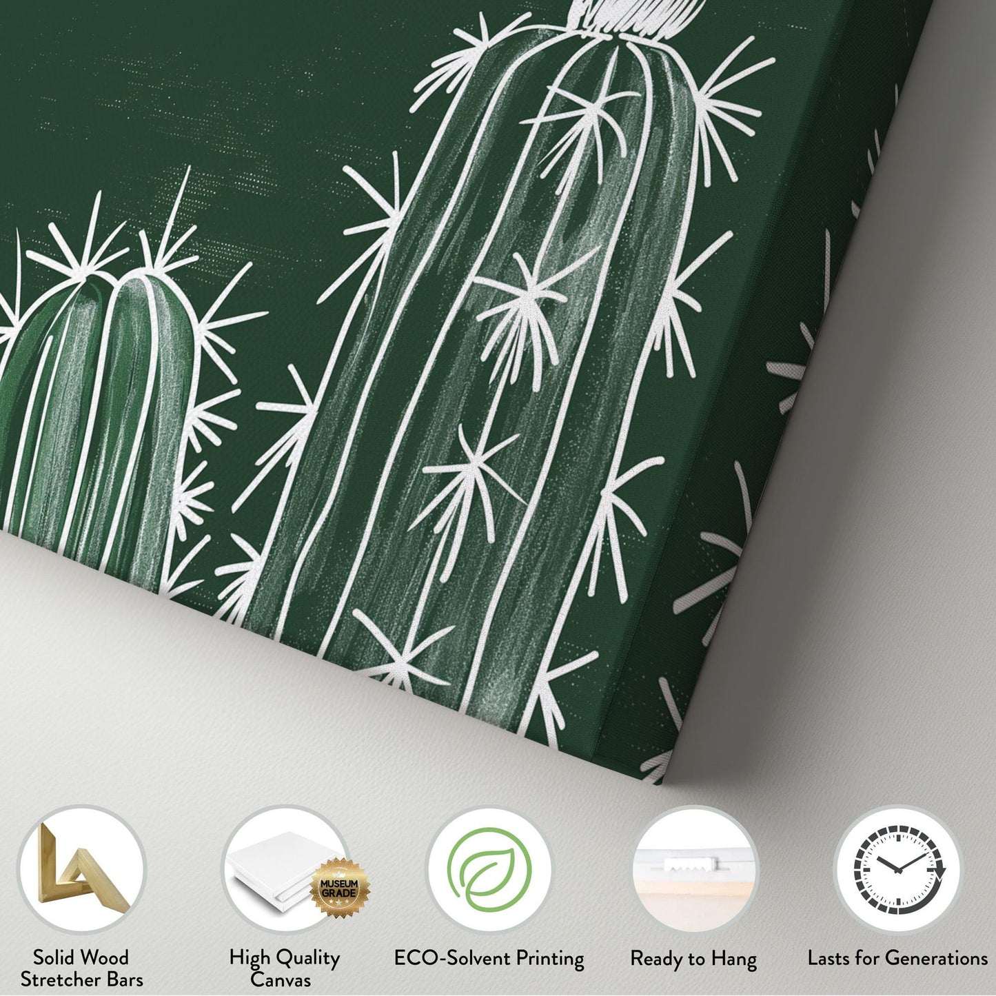 Vintage Green Cactus Canvas Wall Art For Living Room, Landscape Southwestern Canvas Print, Cacti Large Canvas Art