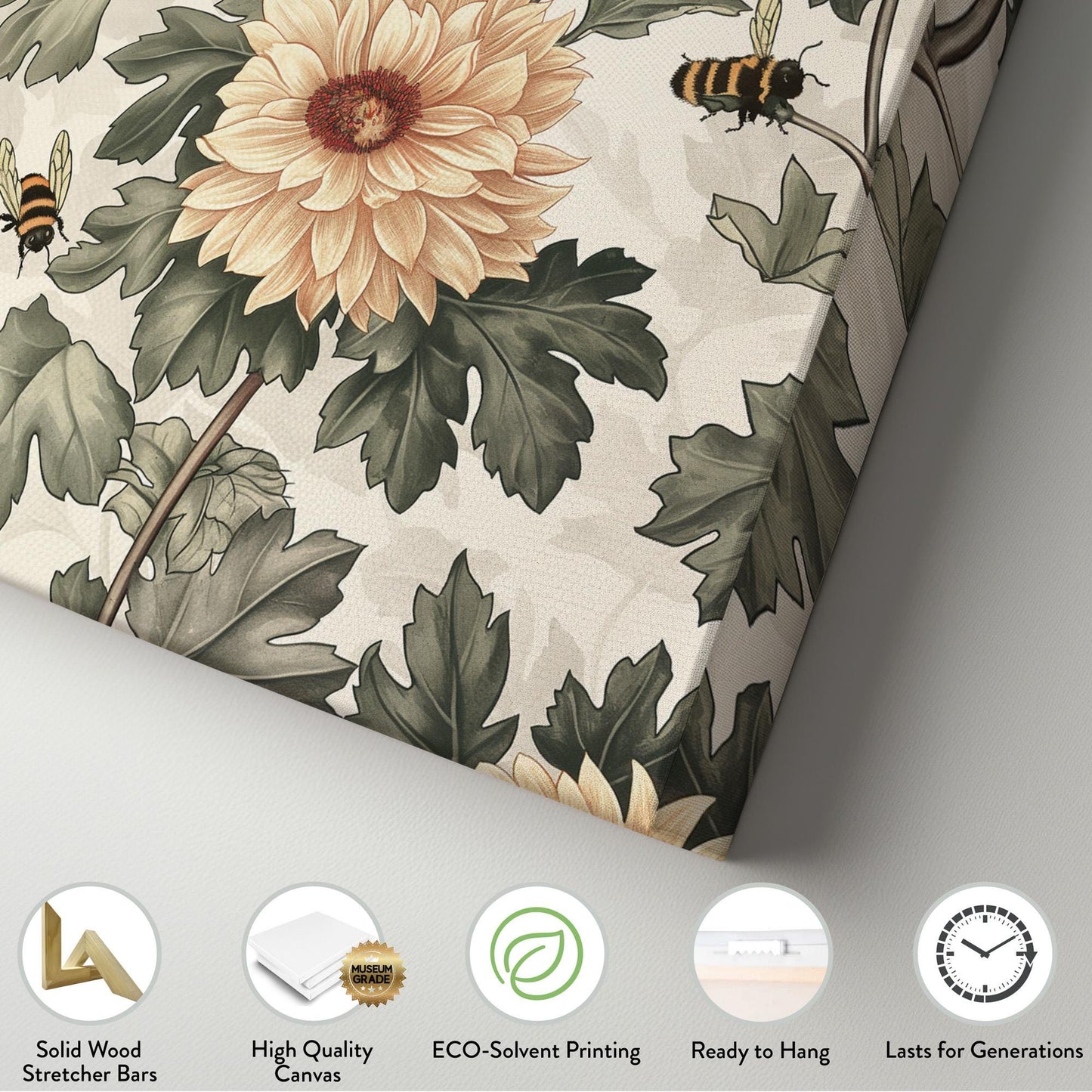 Bees Around Chrysanthemums Canvas Wall Art For Bedroom, Landscape Floral Canvas Print, Renaissance Large Canvas Art