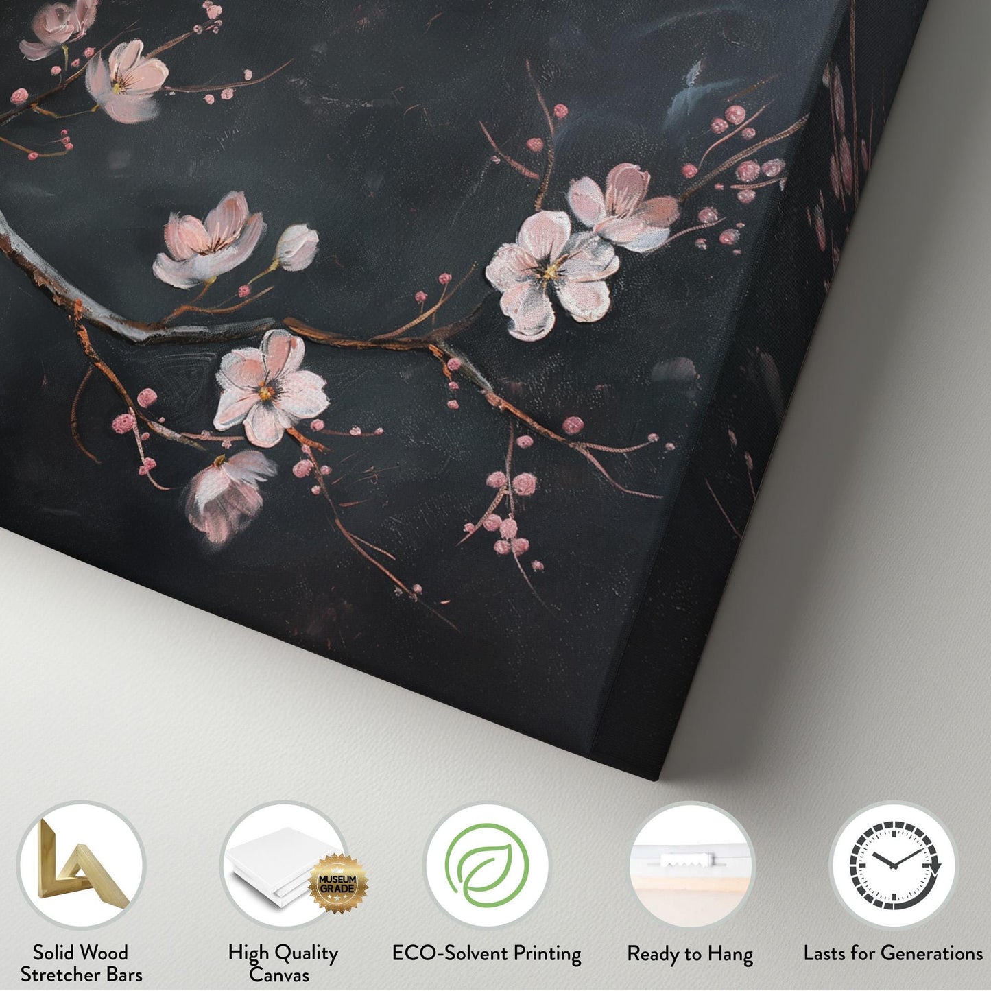 Cherry Blossom Branch Distressed Canvas Wall Art For Living Room, Landscape Japanese Canvas Print, Vintage Oil Large Canvas Art