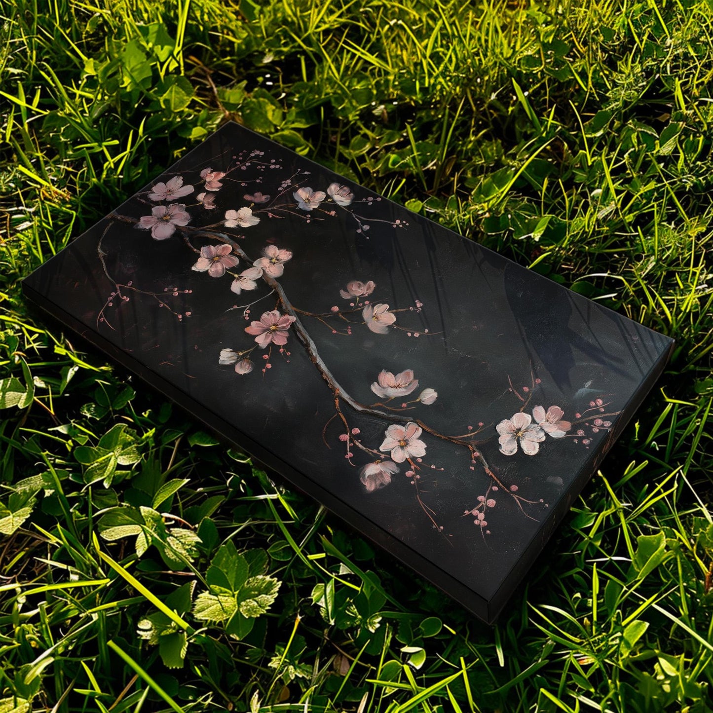 Cherry Blossom Branch Distressed Canvas Wall Art For Living Room, Landscape Japanese Canvas Print, Vintage Oil Large Canvas Art