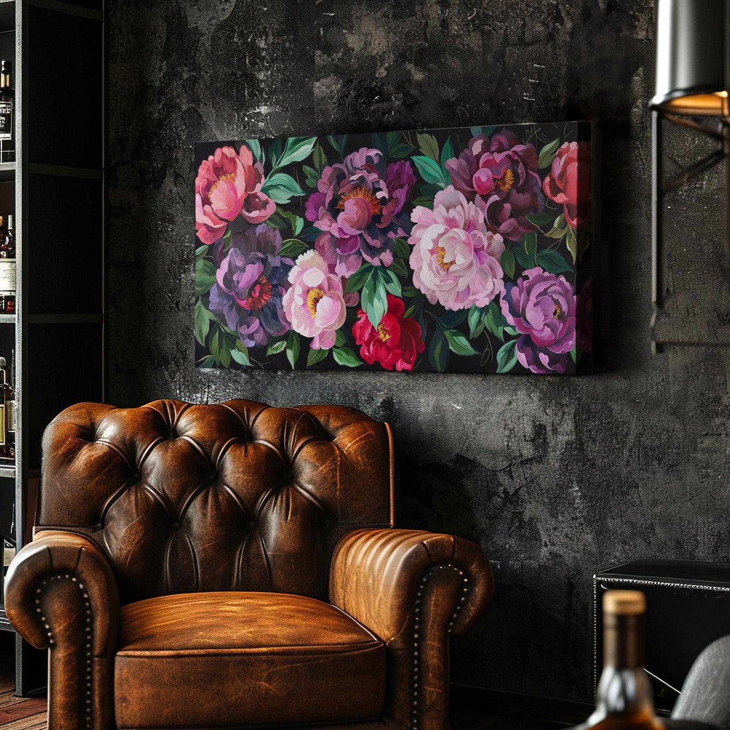 Enchanted Peony Canvas Wall Art For Living Room, Landscape Floral Canvas Print, Impressionist Large Canvas Art