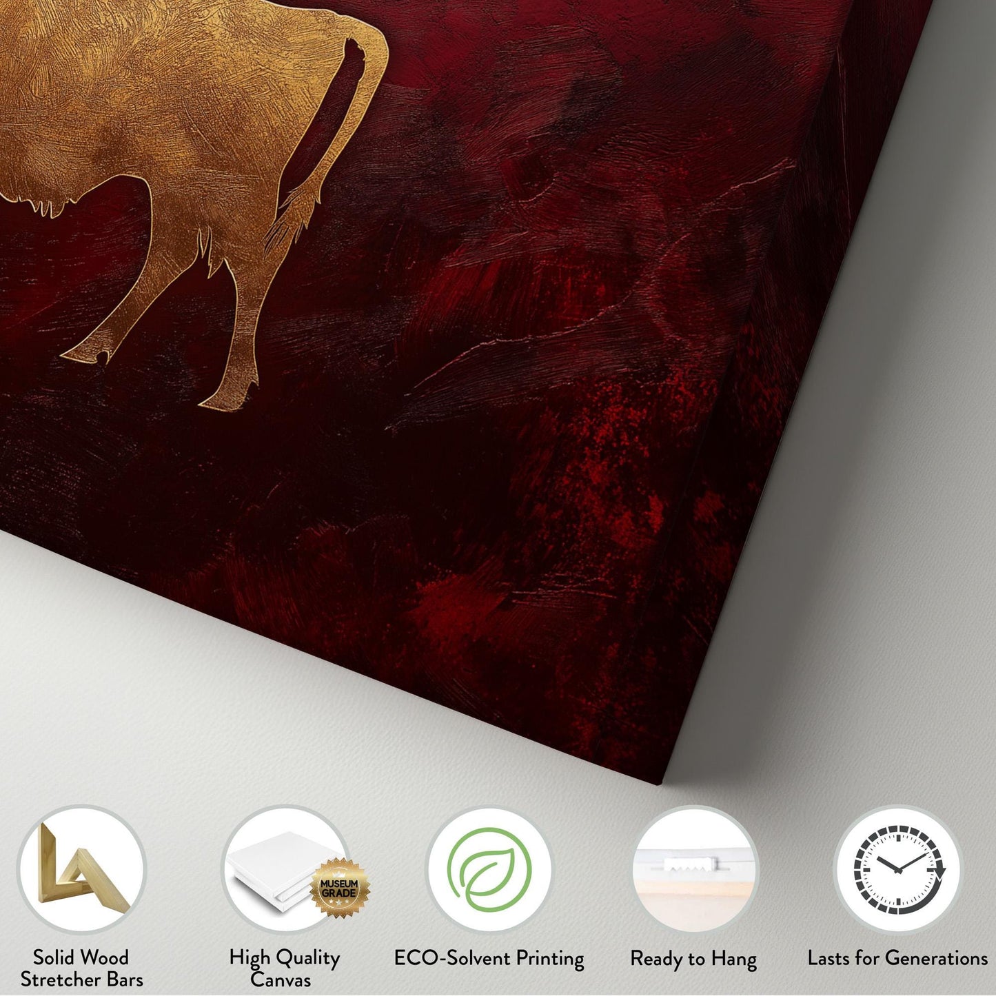 Gold Highland Cow Canvas Wall Art For Living Room, Landscape Dark Red Canvas Print, Rustic Large Canvas Art
