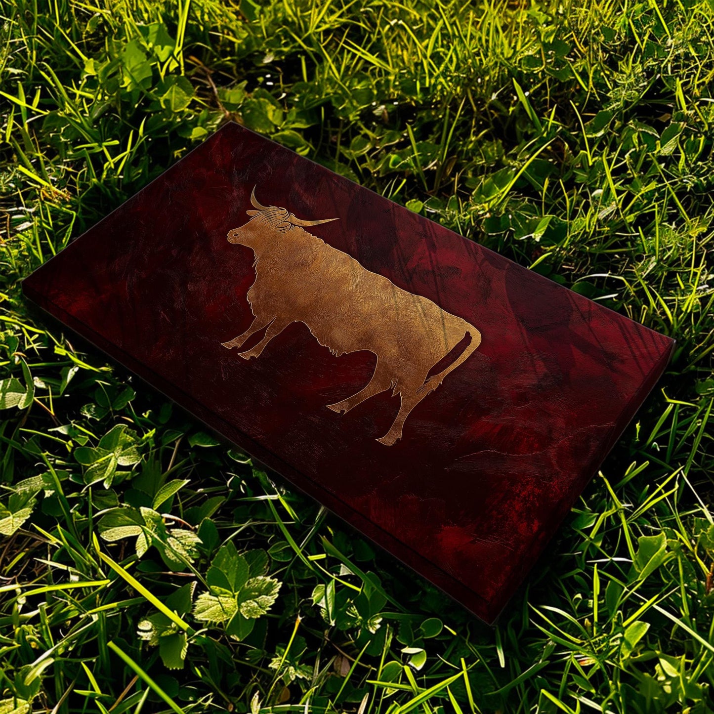 Gold Highland Cow Canvas Wall Art For Living Room, Landscape Dark Red Canvas Print, Rustic Large Canvas Art