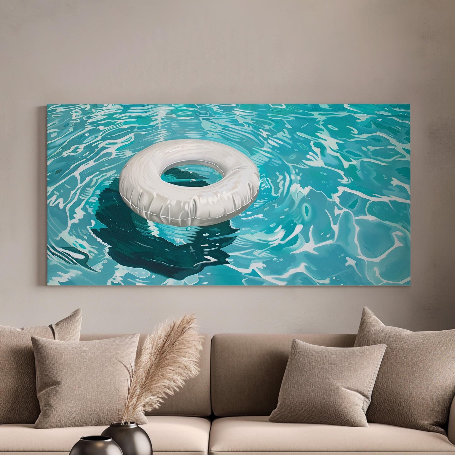 White Buoy Ring Canvas Wall Art For Living Room, Landscape Summer Canvas Print, Party Large Canvas Art