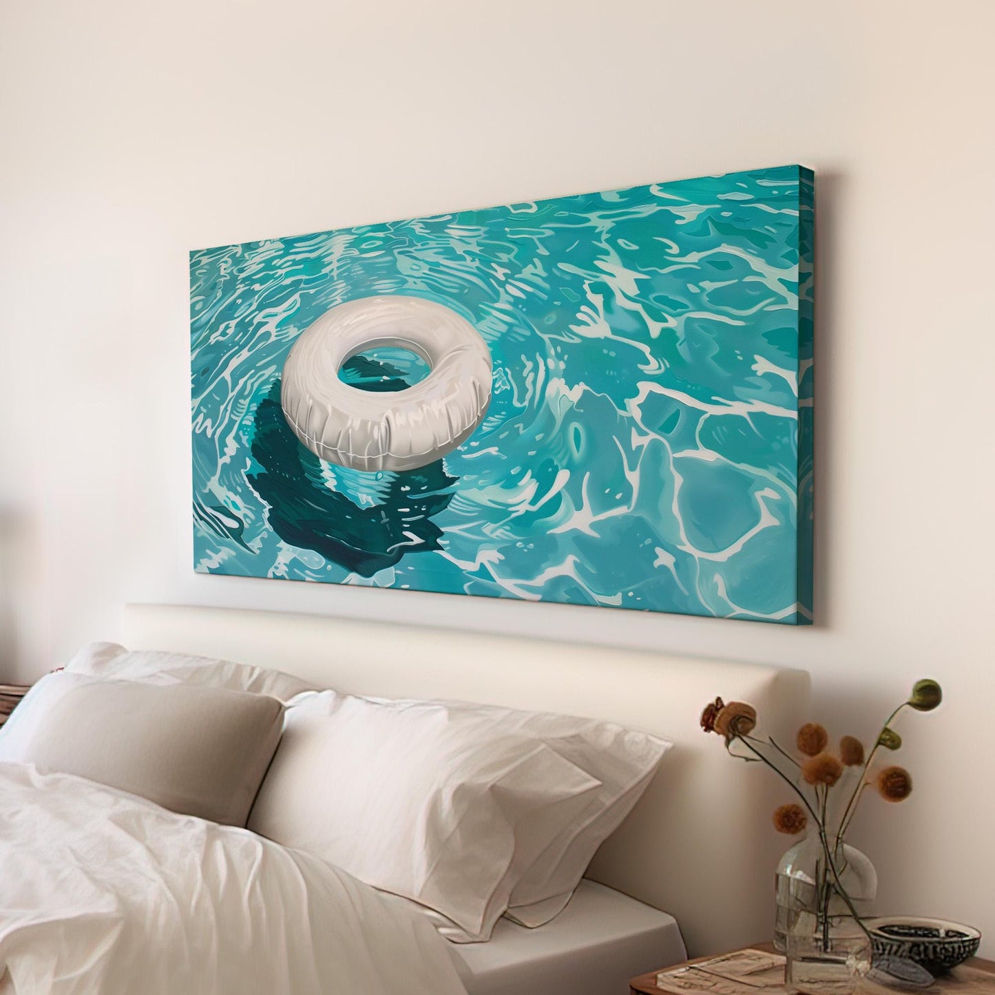 White Buoy Ring Canvas Wall Art For Living Room, Landscape Summer Canvas Print, Party Large Canvas Art