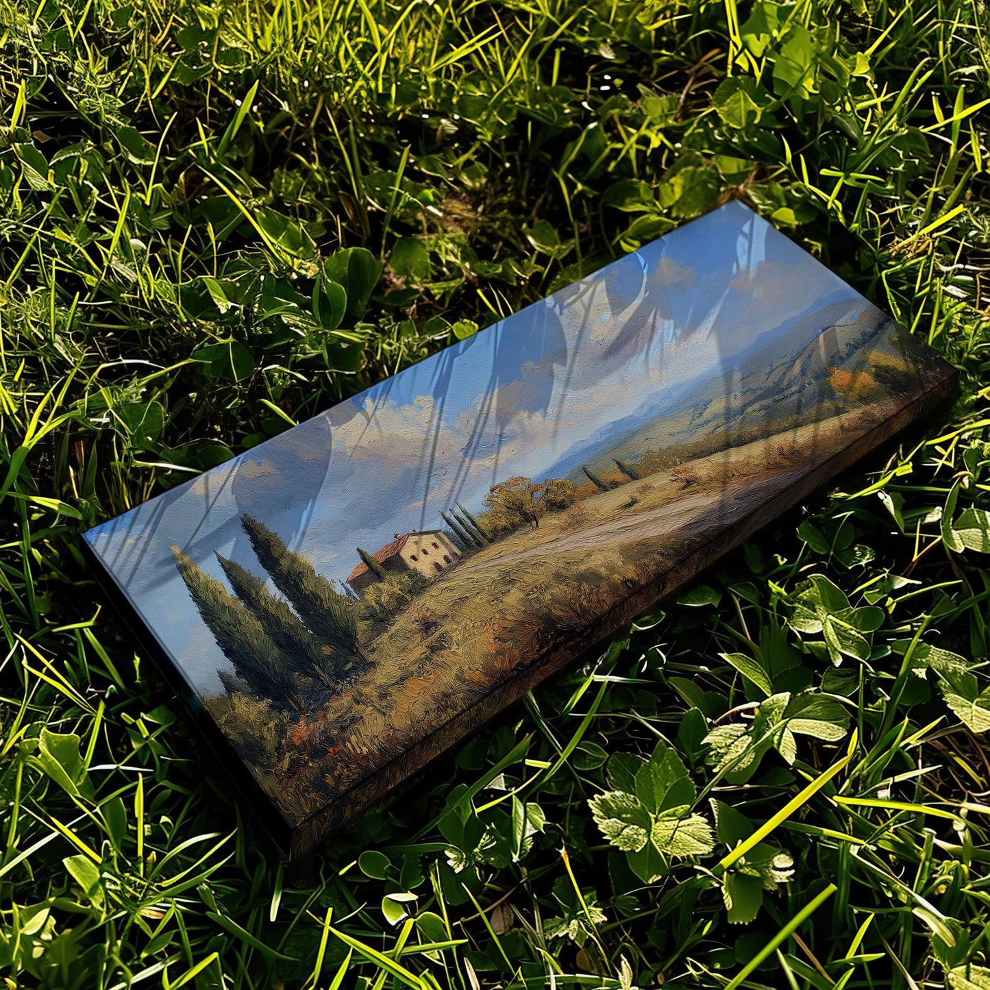 Lone Farm Panoramic Wall Art Tuscany, Panorama Tuscan Village Canvas Print, Italian Countryside Decor Canvas Art