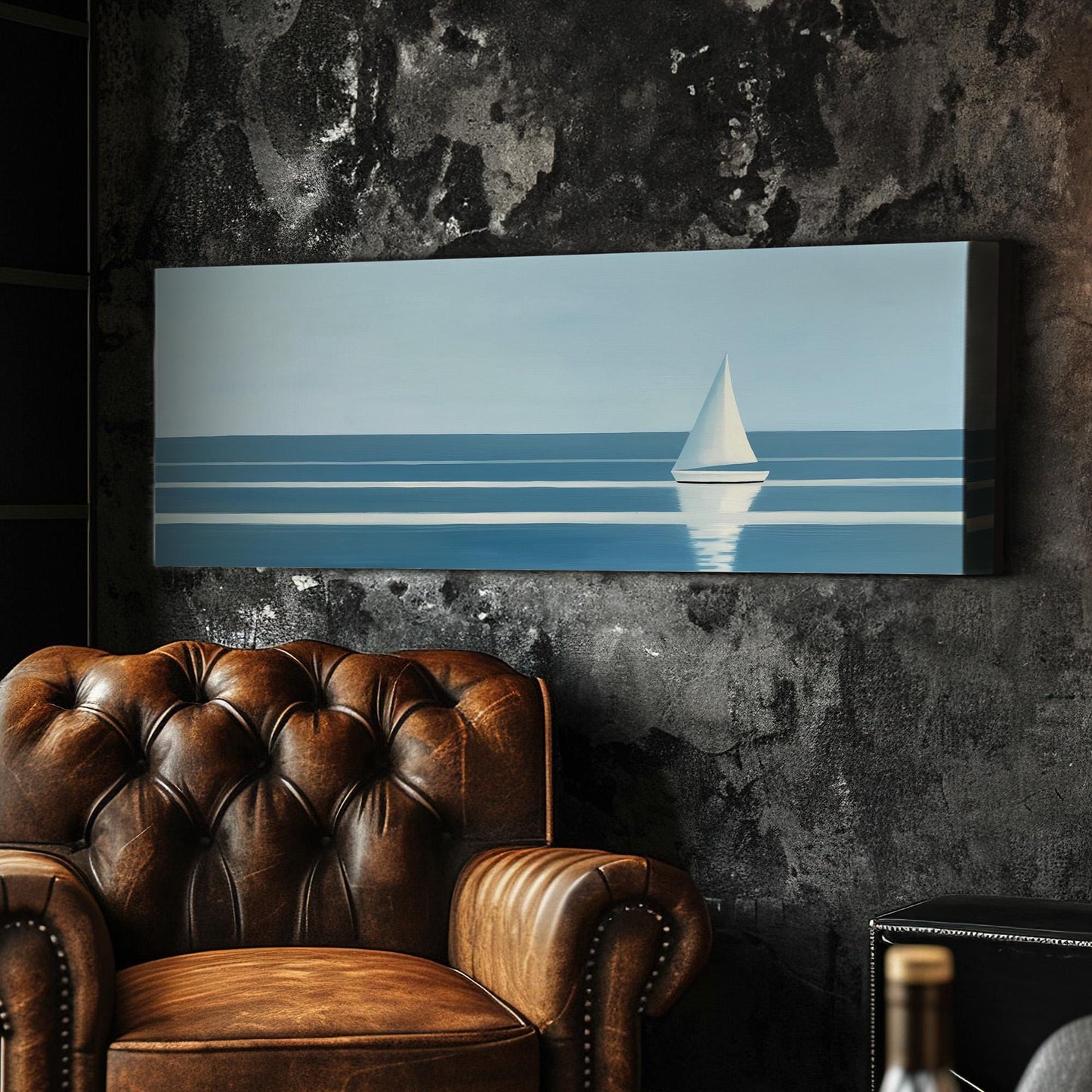 Sailboat Line Art Canvas Print: Panoramic Seascape Wall Decor
