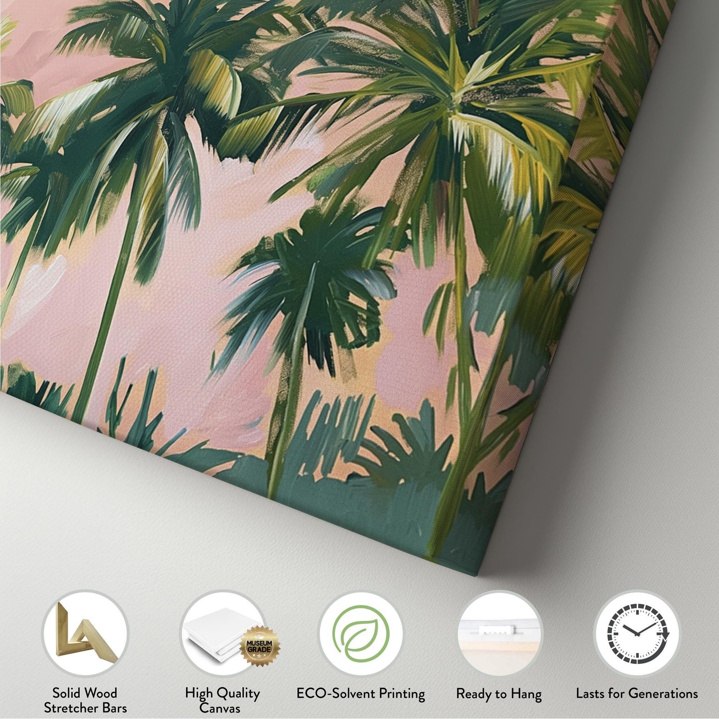 Florida Palm Tree Oil Panoramic Wall Art Coastal, Panorama Tropical Canvas Print, Summer Decor Canvas Art