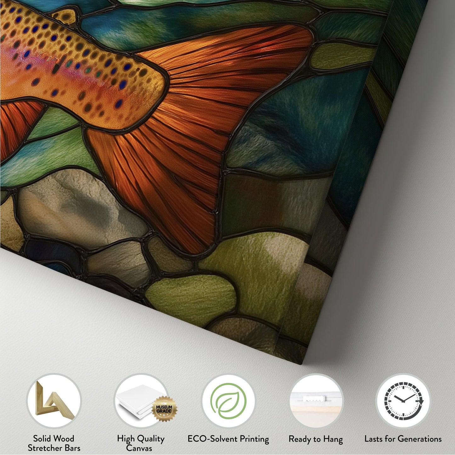 Alcohol Ink Large Rainbow Trout Panoramic Wall Art Fishing, Panorama Fisherman Canvas Print, Lakehouse Decor Canvas Art