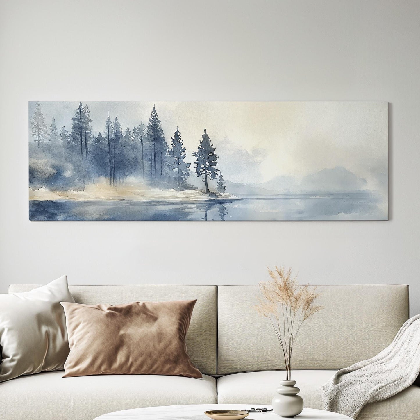 Lake Tahoe Spring Panoramic Wall Art Lake Scene, Panorama Quiet Pond Canvas Print, Tranquil Decor Canvas Art