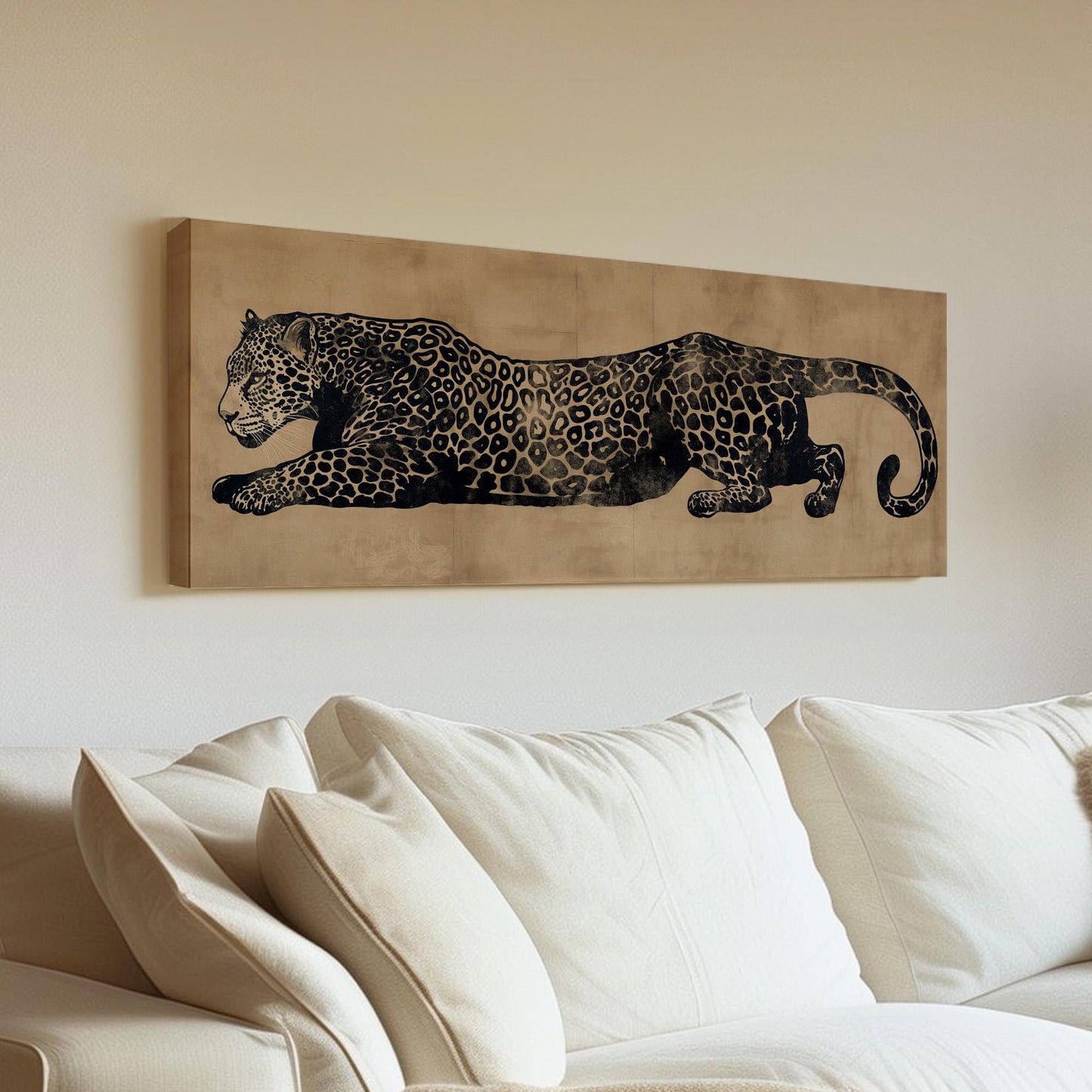 Leopard Minimal Panoramic Wall Art Aesthetic, Panorama Cheetah Canvas Print, Wildlife Decor Canvas Art