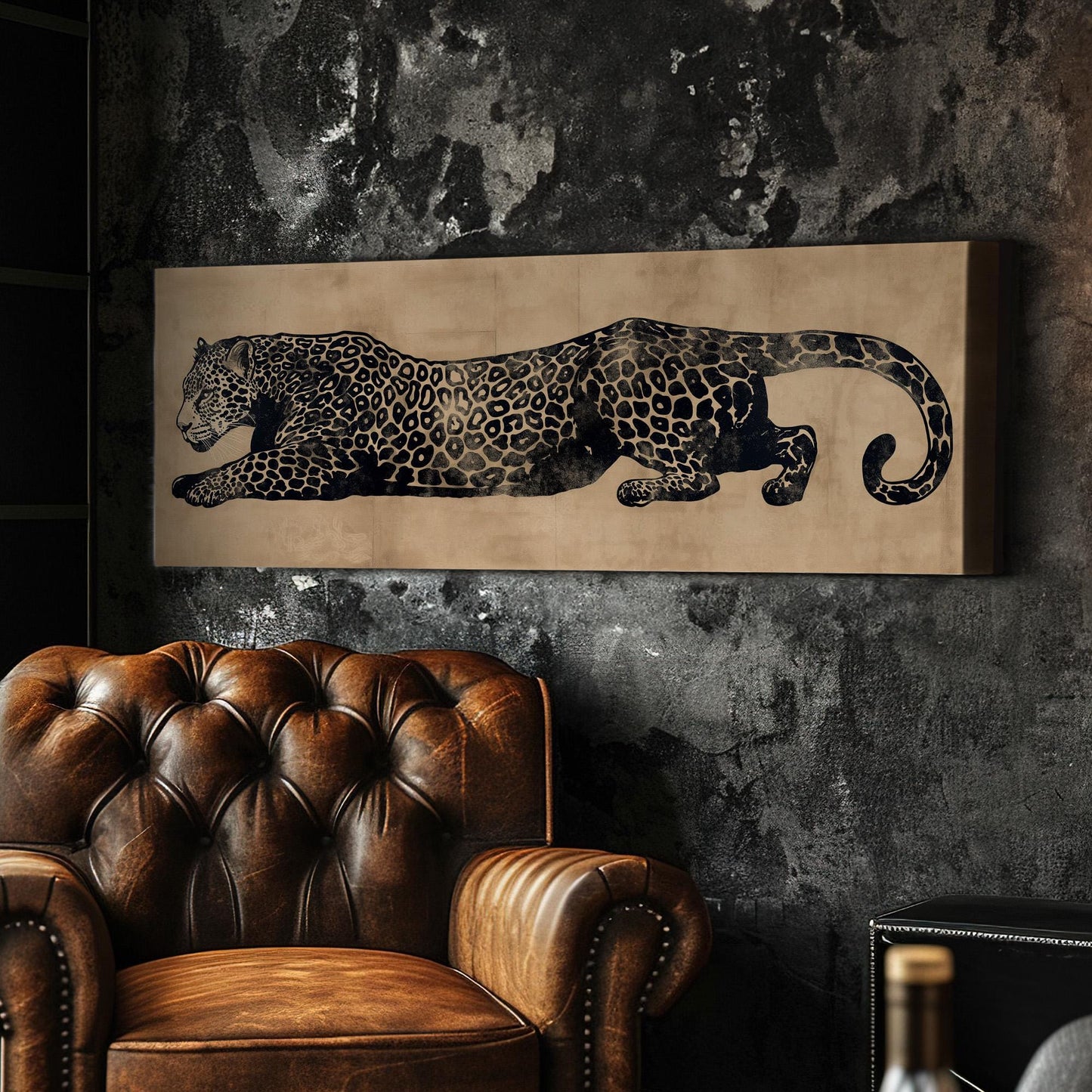 Leopard Minimal Panoramic Wall Art Aesthetic, Panorama Cheetah Canvas Print, Wildlife Decor Canvas Art