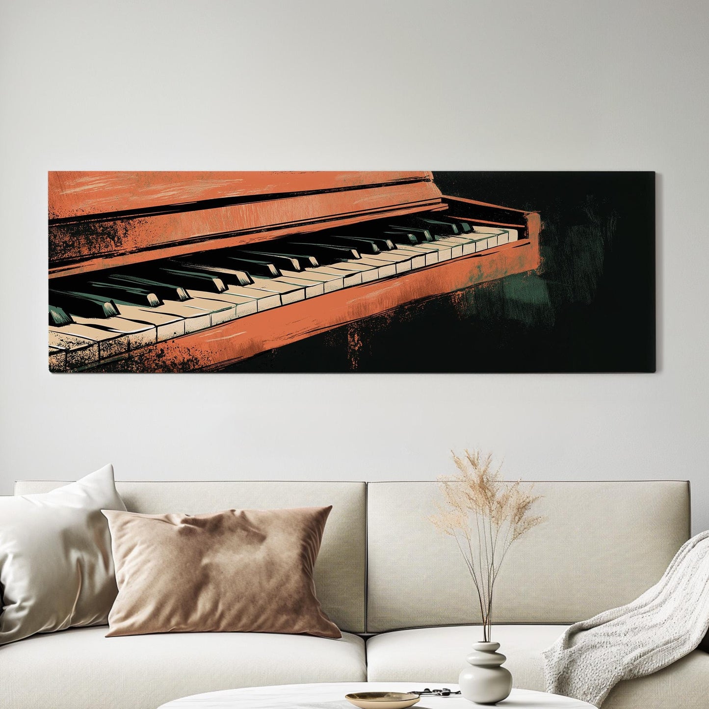 Piano illustration Panoramic Wall Art Musician, Panorama Pianist Canvas Print, Classical Decor Canvas Art