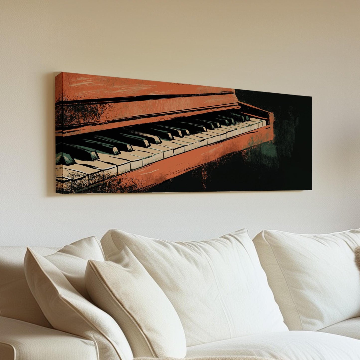 Piano illustration Panoramic Wall Art Musician, Panorama Pianist Canvas Print, Classical Decor Canvas Art