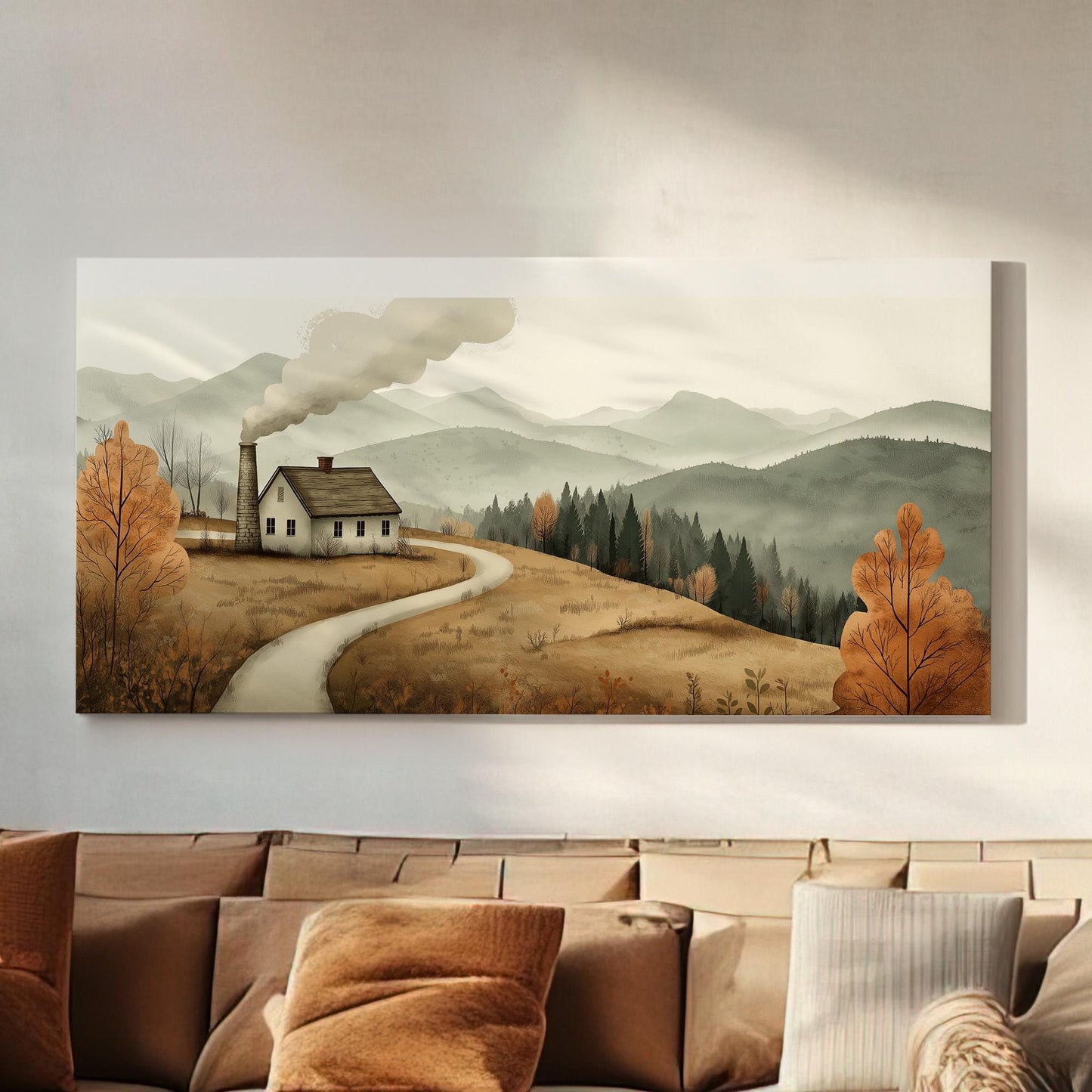 Old Farm Scene Canvas Wall Art For Living Room, Landscape Cozy Autumn Canvas Print, Rustic Fall Large Canvas Art