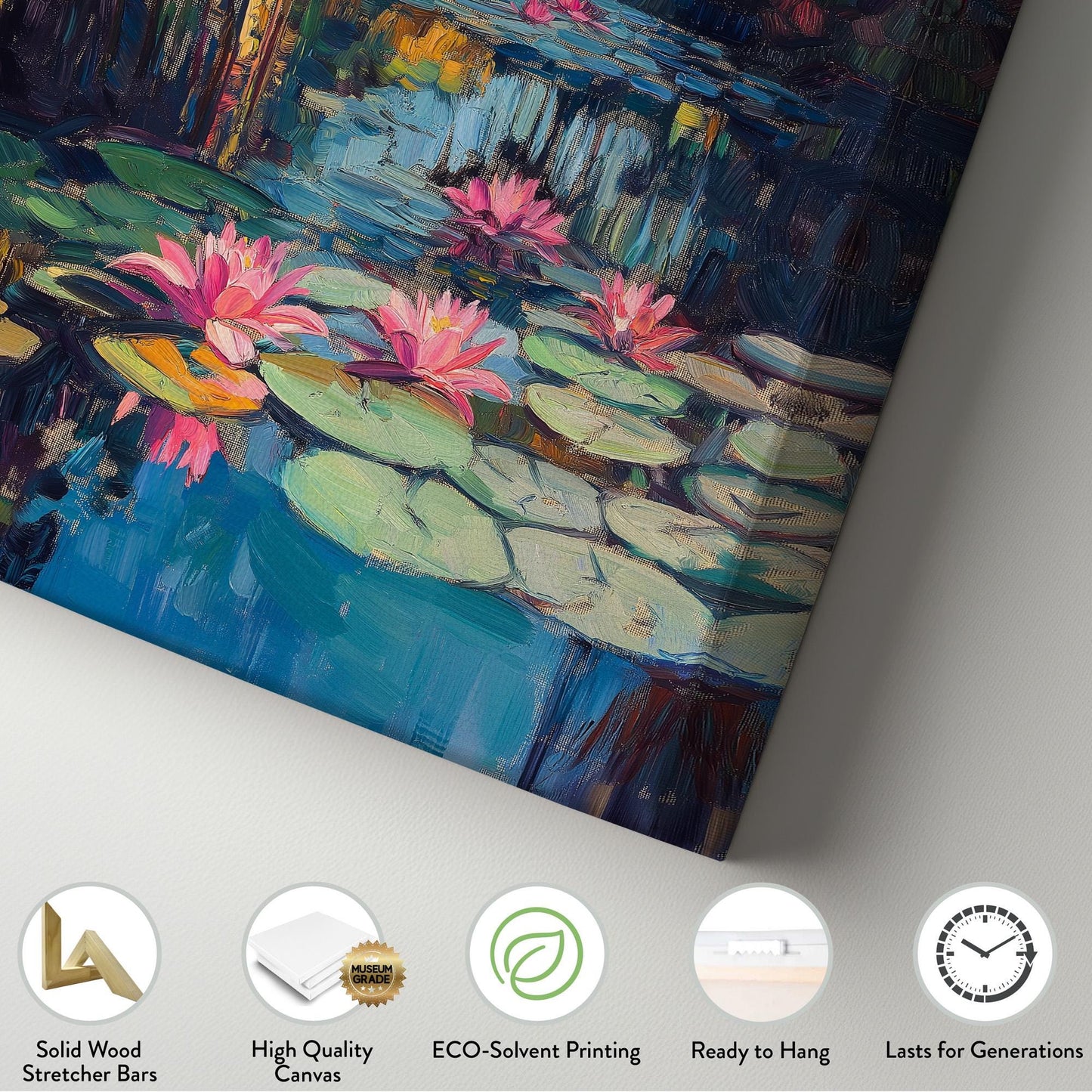 Water Lily On The Lake Vertical Wall Art Tropical Garden, Decor Quiet Pond Canvas Print, Tranquil Big Canvas Art