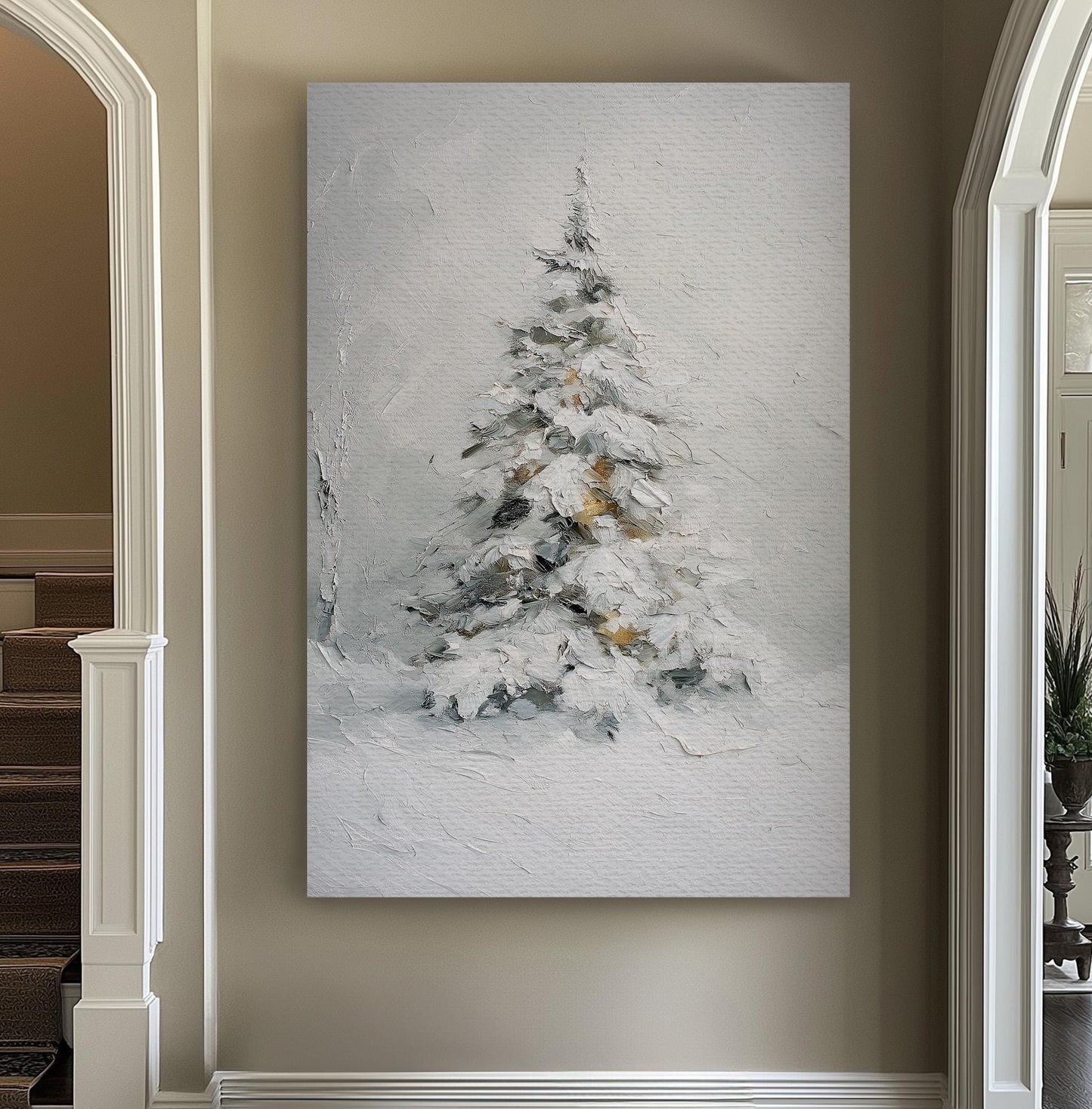 Snowy Pine Tree Vertical Wall Art Christmas, Decor Winter Canvas Print, Farmhouse Big Canvas Art
