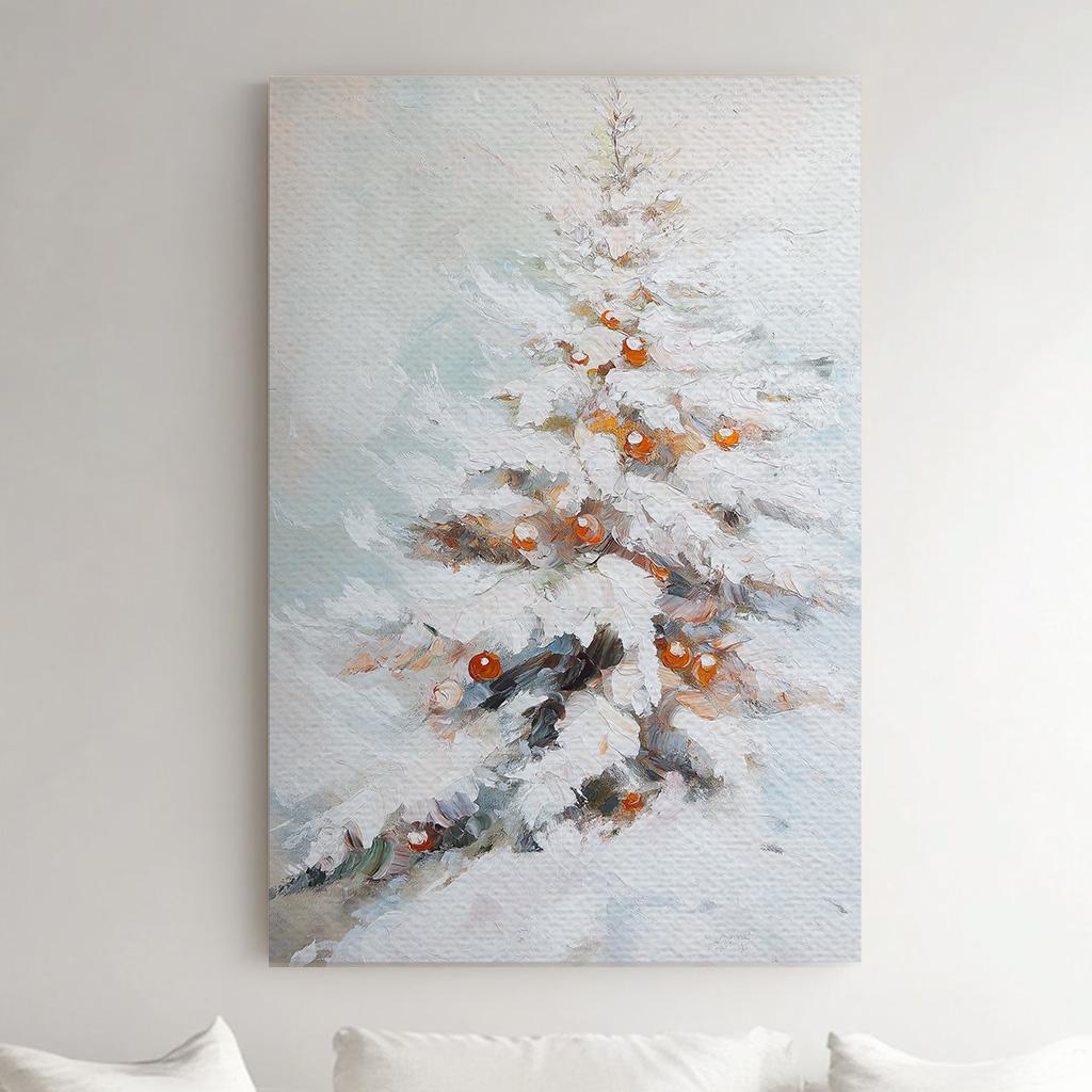 Snowy Christmas Tree Vertical Wall Art Christmas, Decor Winter Canvas Print, Farmhouse Big Canvas Art