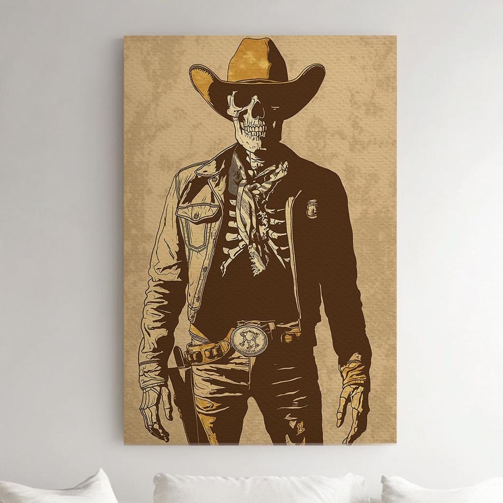 Skeleton Cowboy Vertical Wall Art Western, Decor Southwestern Canvas Print, Howdy Big Canvas Art