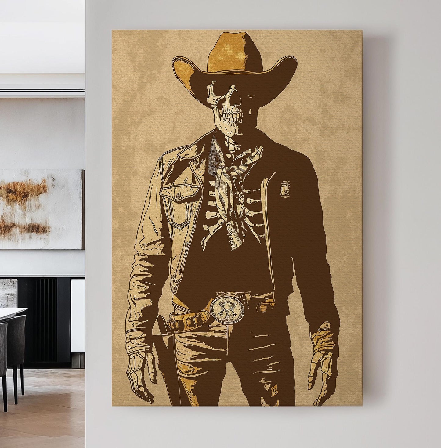 Skeleton Cowboy Vertical Wall Art Western, Decor Southwestern Canvas Print, Howdy Big Canvas Art