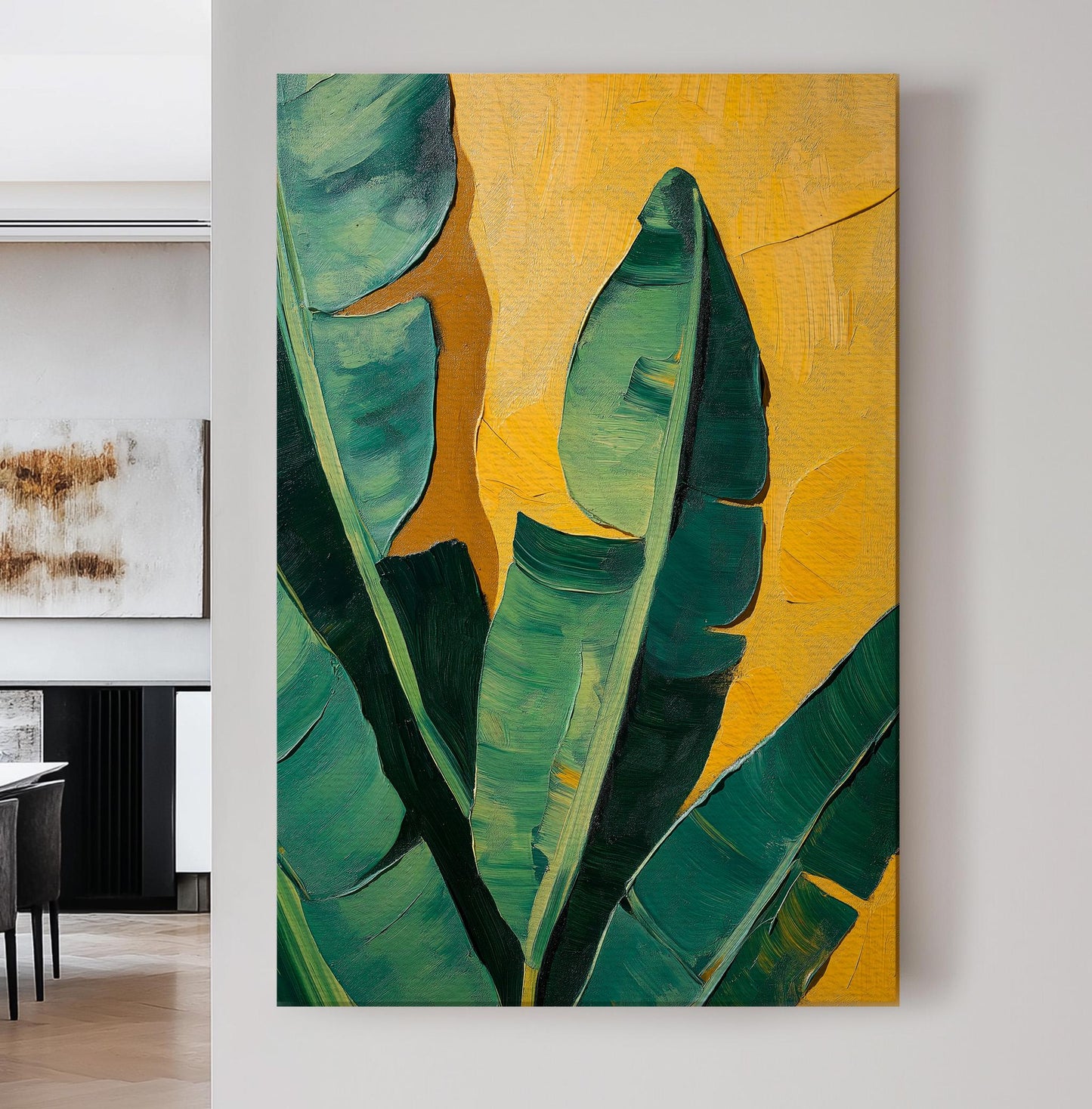 Palm Tree Yellow Background Vertical Wall Art Tropical, Decor Rainforest Canvas Print, Botanical Big Canvas Art