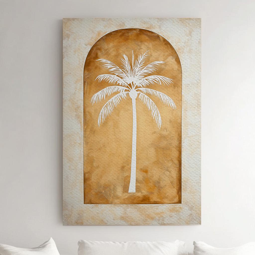 Minimal Palm Tree Vertical Wall Art Tropical, Decor Boho Canvas Print, Palm Leaves Big Canvas Art