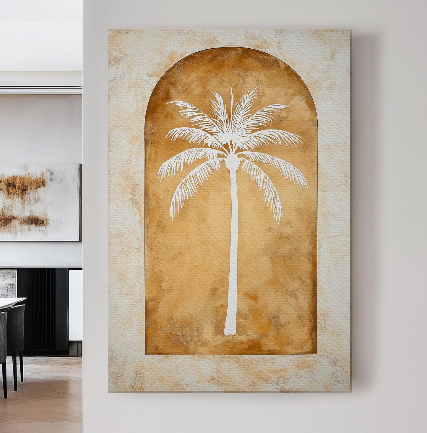 Minimal Palm Tree Vertical Wall Art Tropical, Decor Boho Canvas Print, Palm Leaves Big Canvas Art