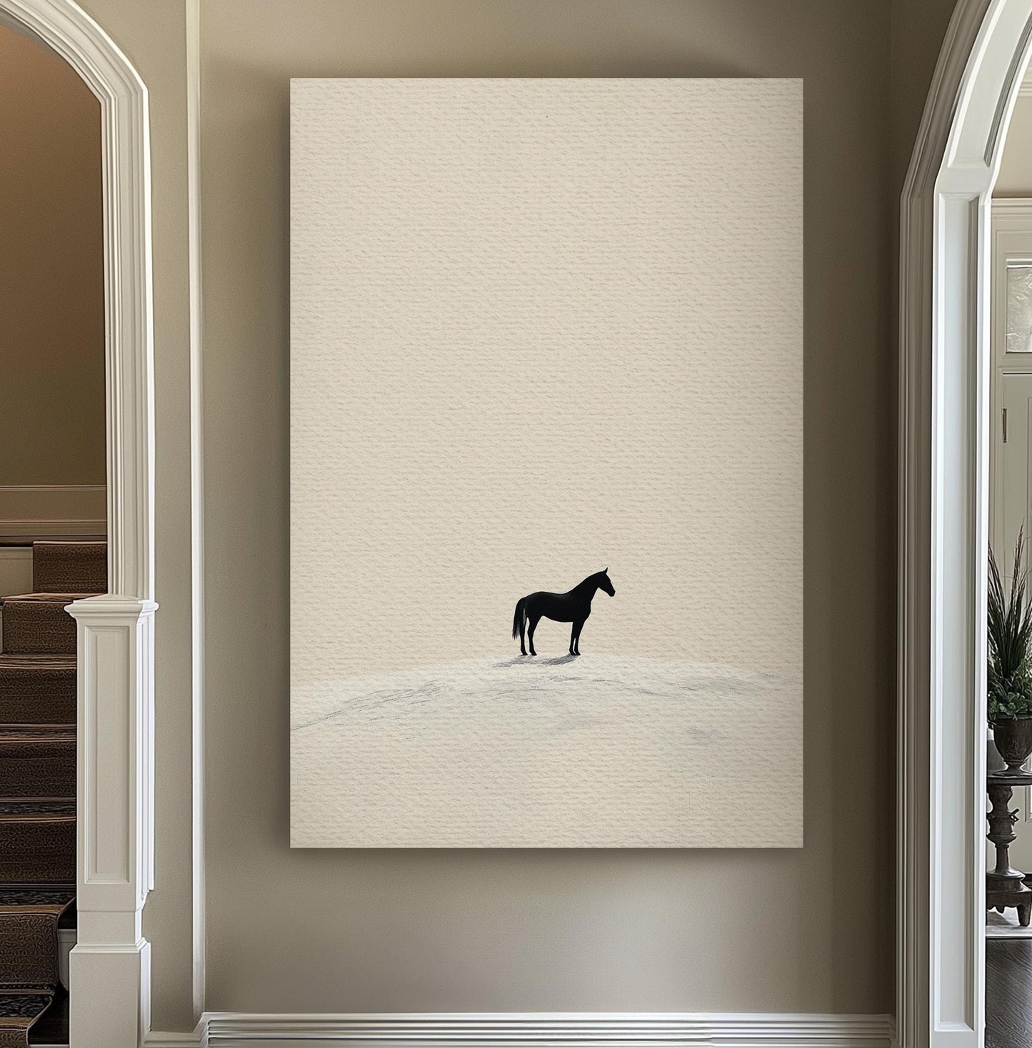 Horse On Snow Dune Vertical Wall Art Farmhouse, Decor Animal Canvas Print, Horse Farm Big Canvas Art