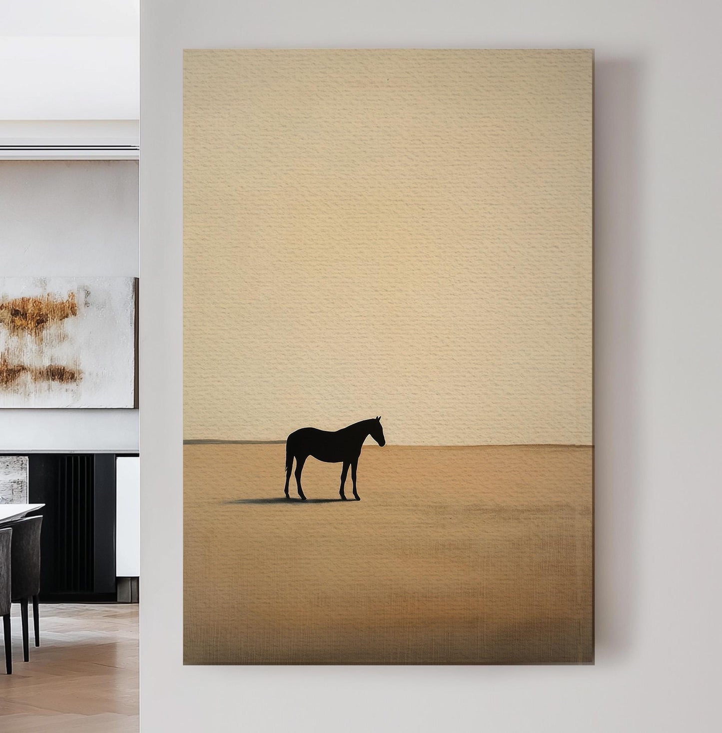 Horse On Praire Vertical Wall Art Farmhouse, Decor Beige Canvas Print, Horse Farm Big Canvas Art