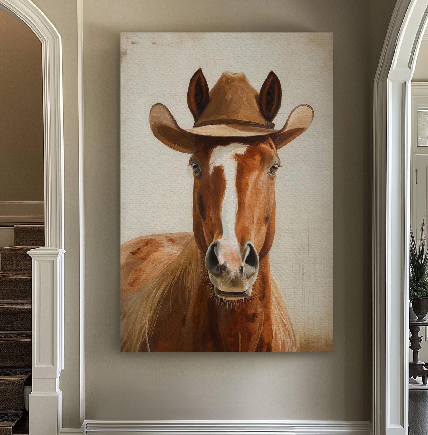 Horse Cowboy Vertical Wall Art Western, Decor Southwestern Canvas Print, Howdy Big Canvas Art