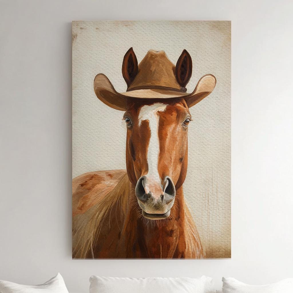 Horse Cowboy Vertical Wall Art Western, Decor Southwestern Canvas Print, Howdy Big Canvas Art
