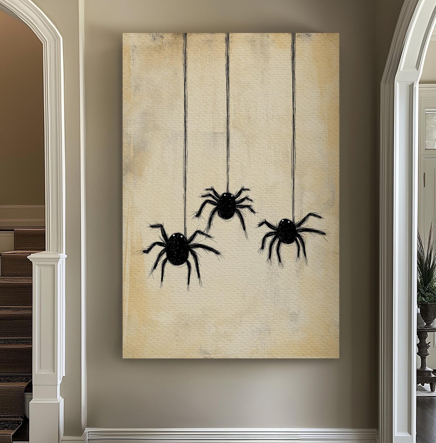 Halloween Spiders Vertical Wall Art Spooky, Decor Dark Academia Canvas Print, Whimsical Big Canvas Art