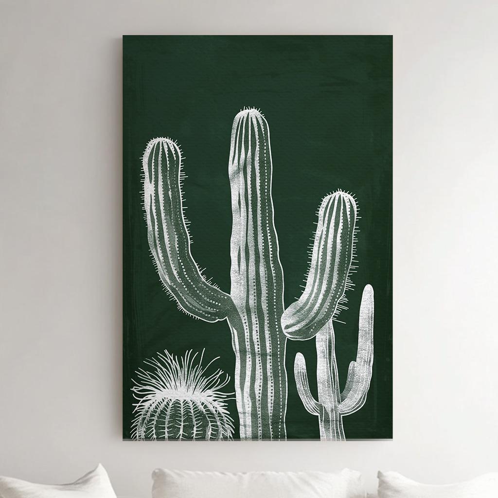 Green Cactus Vertical Wall Art Succulent, Decor Southwestern Canvas Print, Cacti Big Canvas Art