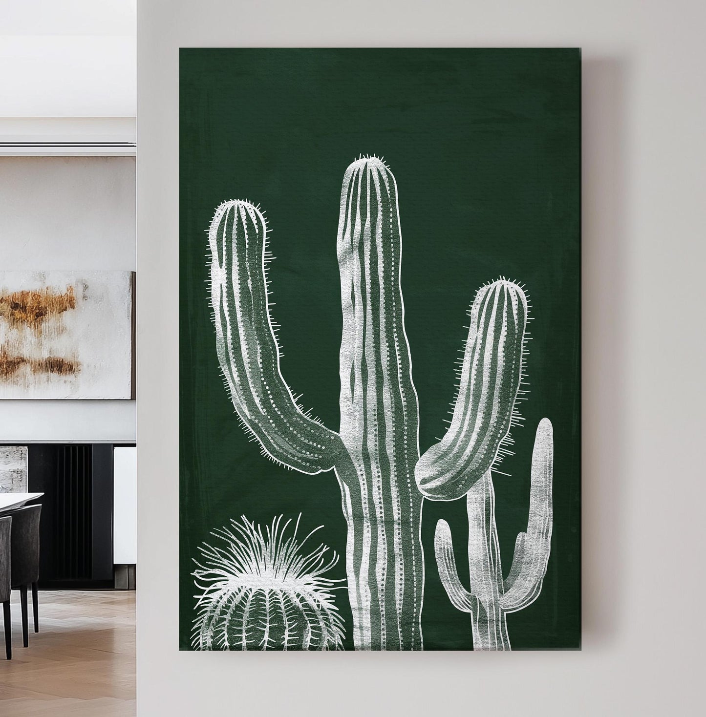 Green Cactus Vertical Wall Art Succulent, Decor Southwestern Canvas Print, Cacti Big Canvas Art
