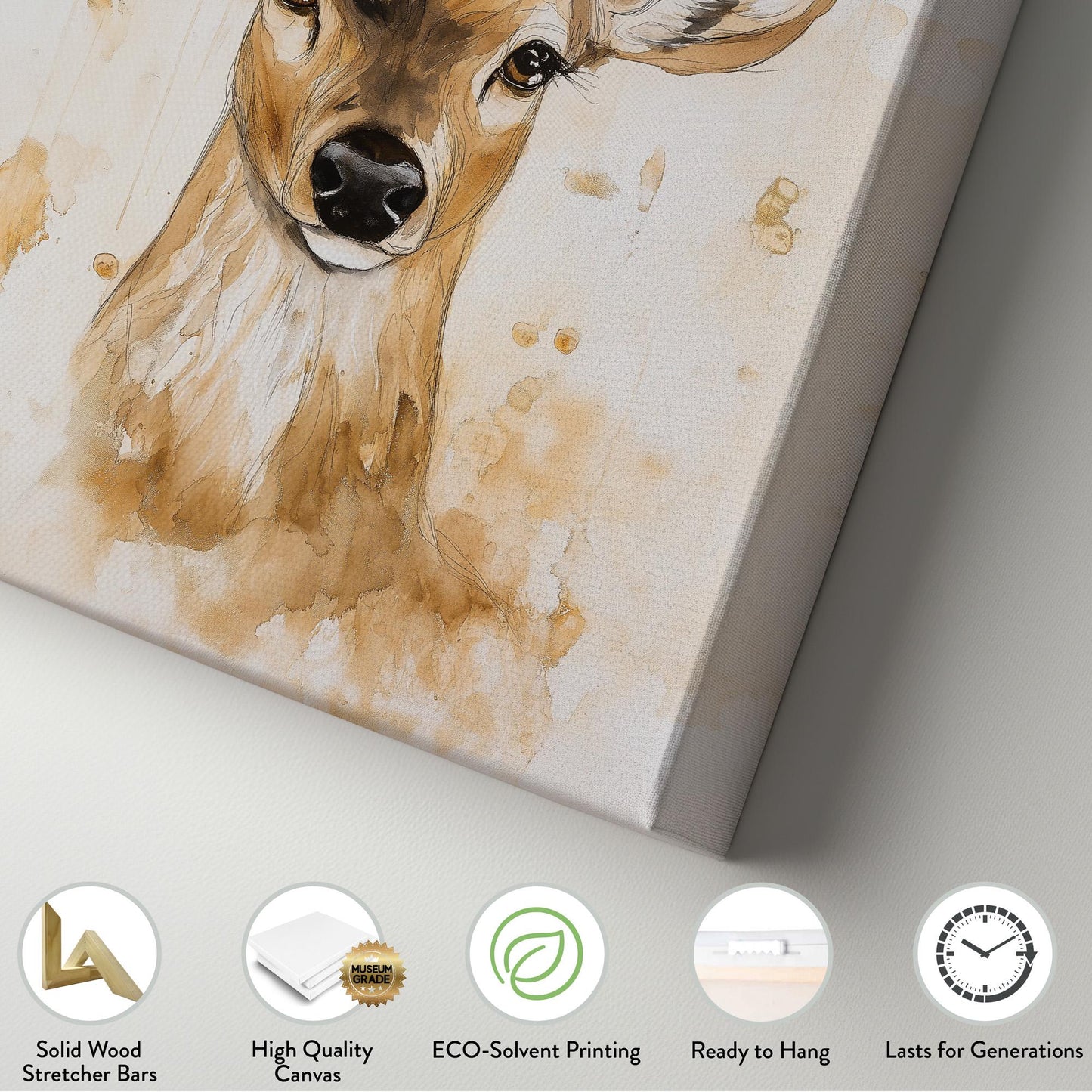 Deer In Santa Hat Vertical Wall Art Christmas, Decor Winter Canvas Print, Farmhouse Big Canvas Art
