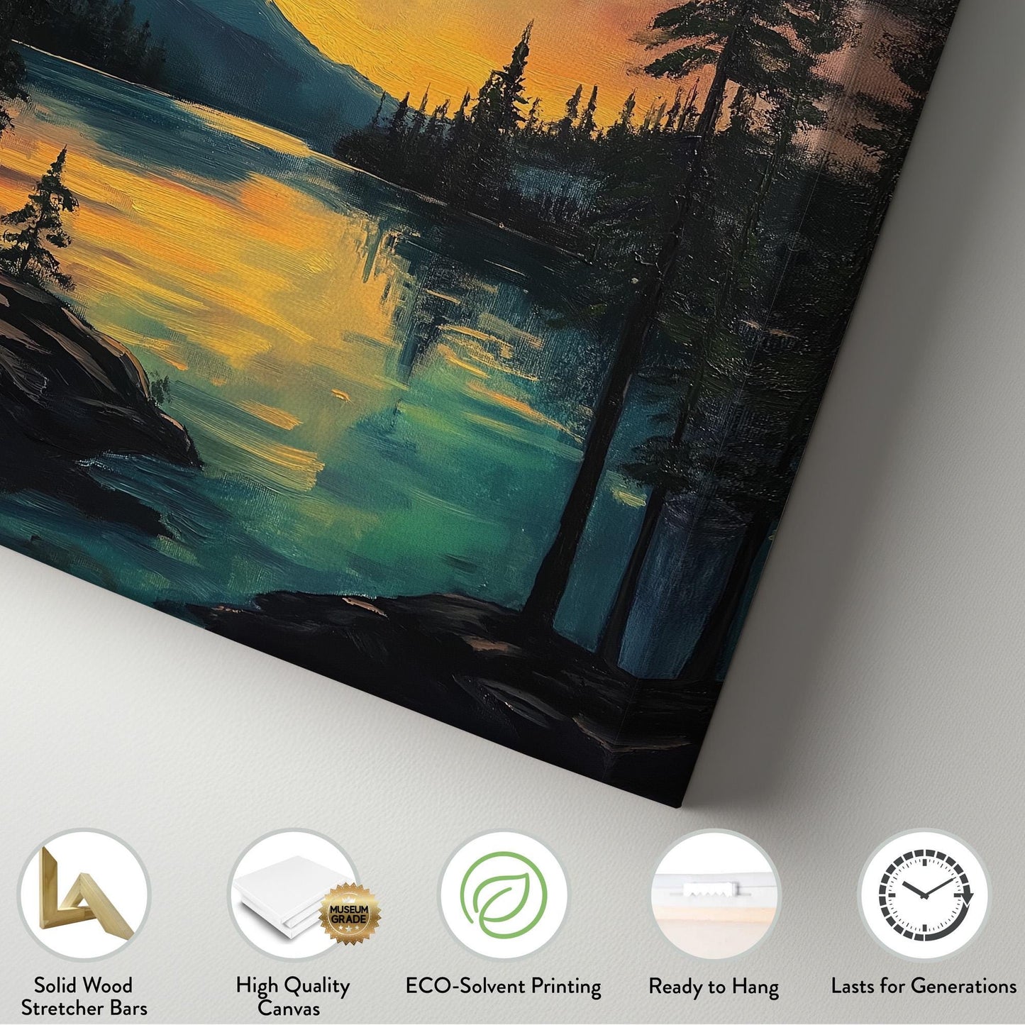Sunrise at the Lake Vertical Wall Art Northern Lights, Decor Starry Sky Canvas Print, Aurora Borealis Big Canvas Art