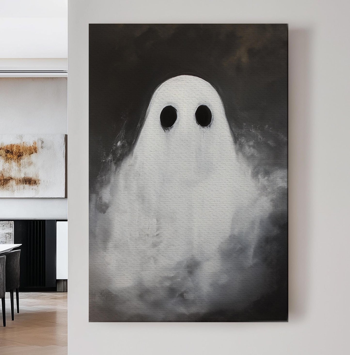 Spooky Halloween Ghosts Vertical Wall Art Spooky, Decor Dark Academia Canvas Print, Whimsical Big Canvas Art