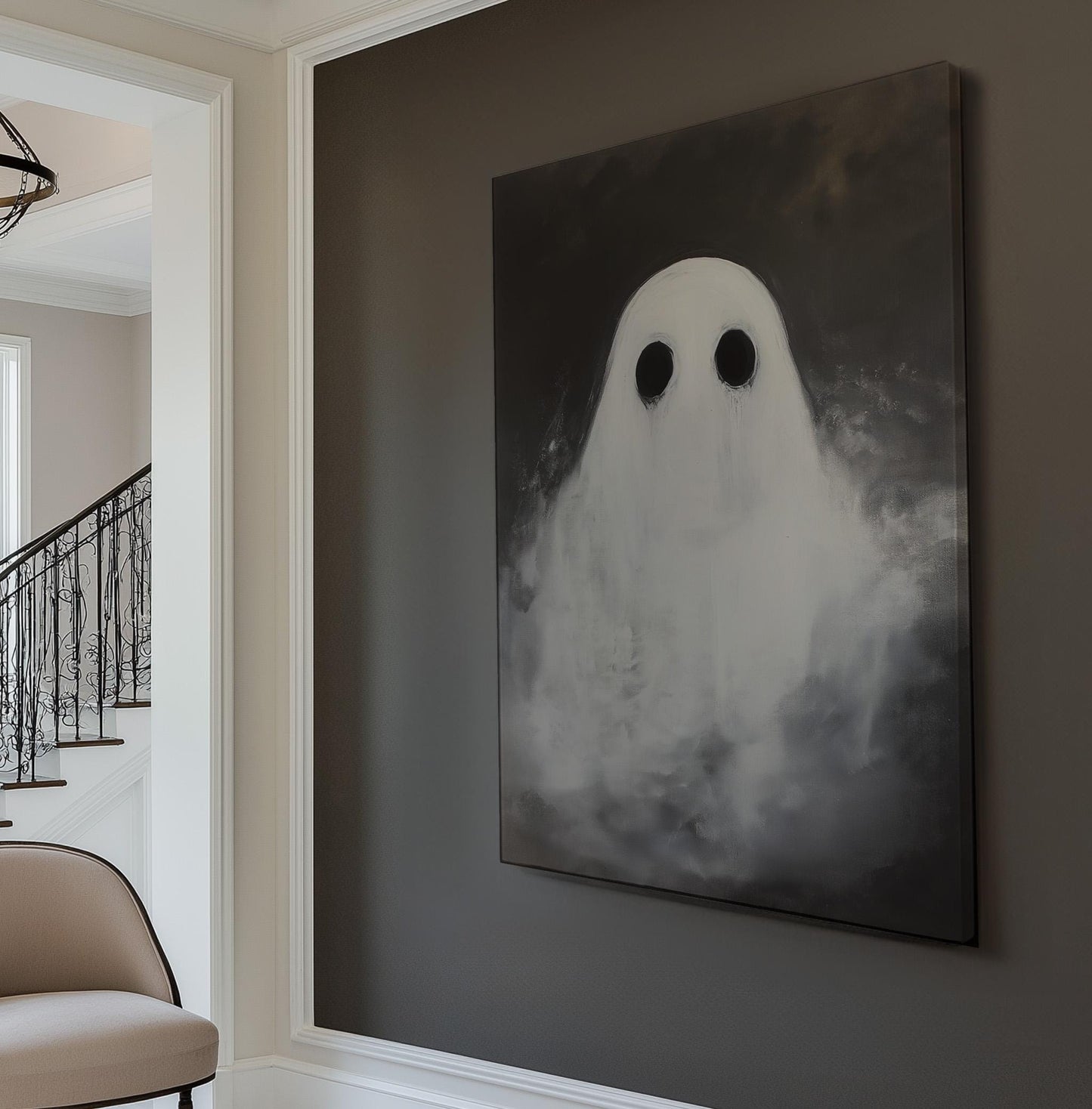 Spooky Halloween Ghosts Vertical Wall Art Spooky, Decor Dark Academia Canvas Print, Whimsical Big Canvas Art