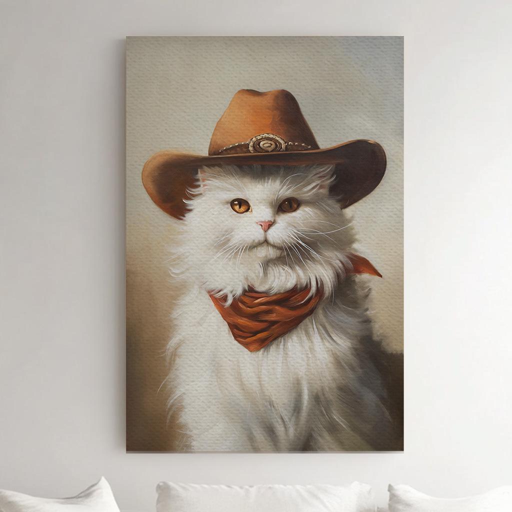 Cat Cowboy Vertical Wall Art Western, Decor Southwestern Canvas Print, Howdy Big Canvas Art