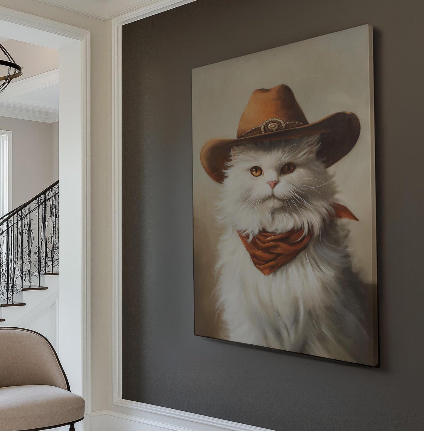 Cat Cowboy Vertical Wall Art Western, Decor Southwestern Canvas Print, Howdy Big Canvas Art