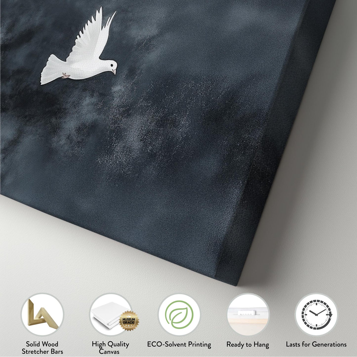 Flock of White Doves Panoramic Peaceful Night, Minimal Flying Bird Canvas Print, The long Travel Printed Canvas Art