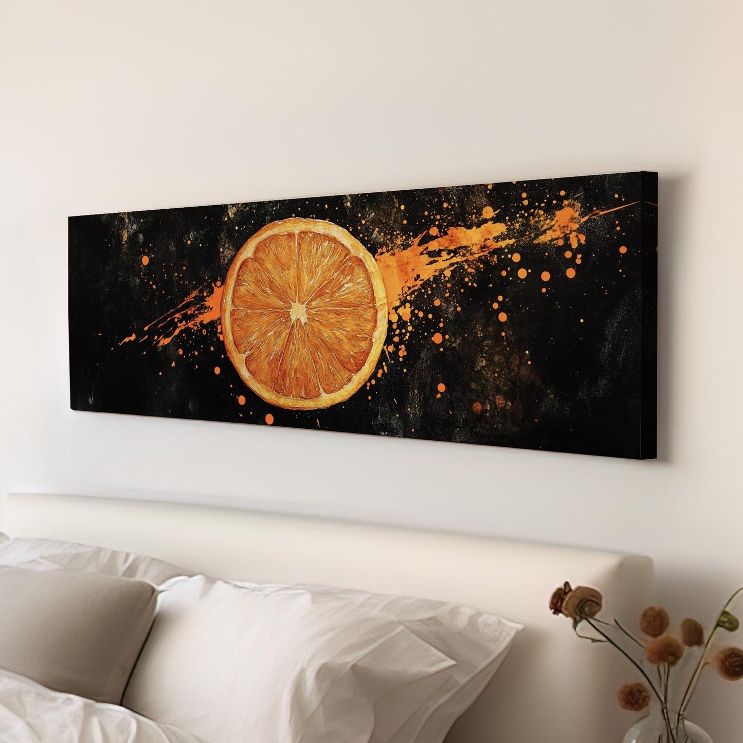 Juicy Orange Slice Panoramic Fresh Citrus, Minimal Kitchen Wall Canvas Print, Farmhouse Printed Canvas Art