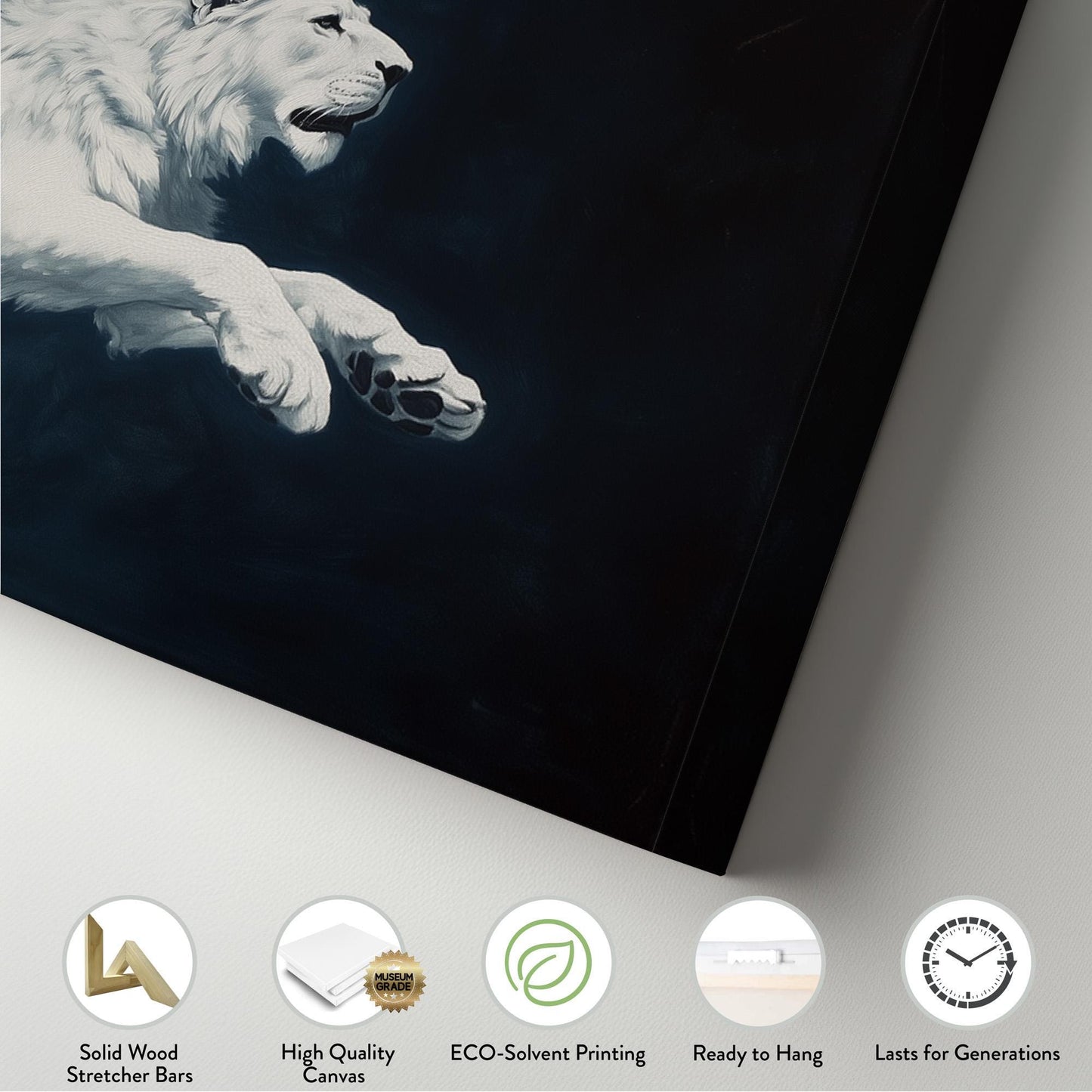 Majestic White Lion Panoramic Rustic, Minimal Wild Serenity Canvas Print, Moody Minimal Printed Canvas Art