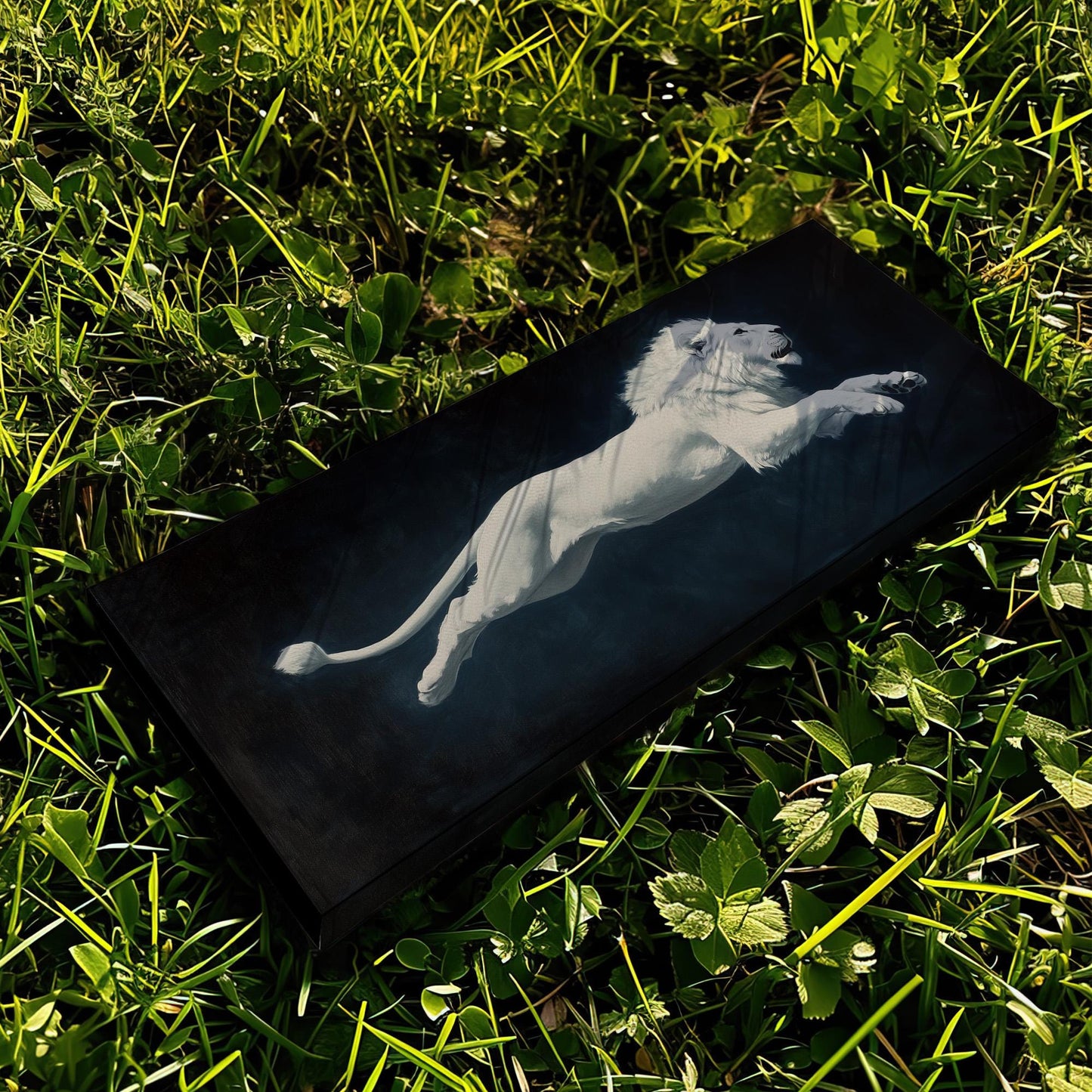Majestic White Lion Panoramic Rustic, Minimal Wild Serenity Canvas Print, Moody Minimal Printed Canvas Art