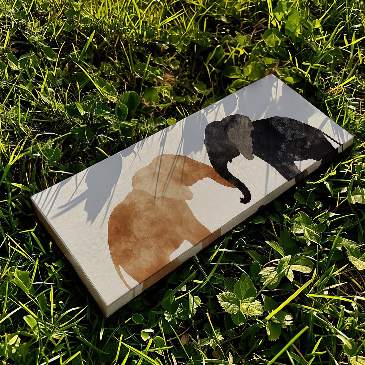 Minimal Elephant Couple Panoramic African Elephant, Minimal Animal Lover Canvas Print, Boho Japandi Printed Canvas Art