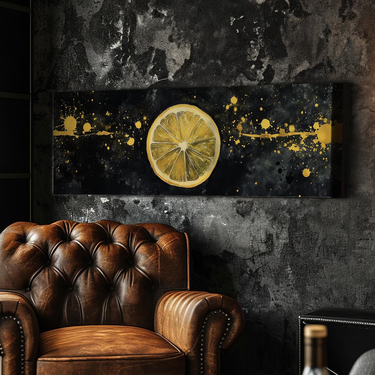 Minimal Lemon Slice Panoramic Farmhouse Kitchen, Minimal Citrus Colors Canvas Print, Country Art Printed Canvas Art