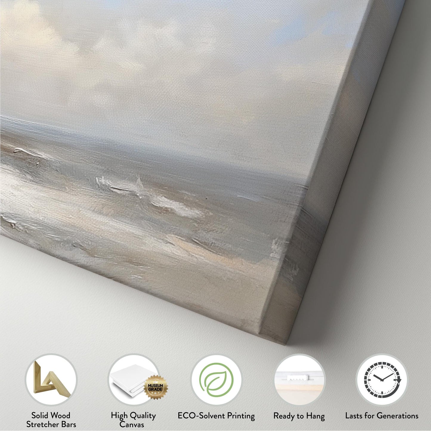 Rough Waves Panoramic Muted Beach, Minimal Nautical Art Canvas Print, Coastal Sunset Printed Canvas Art