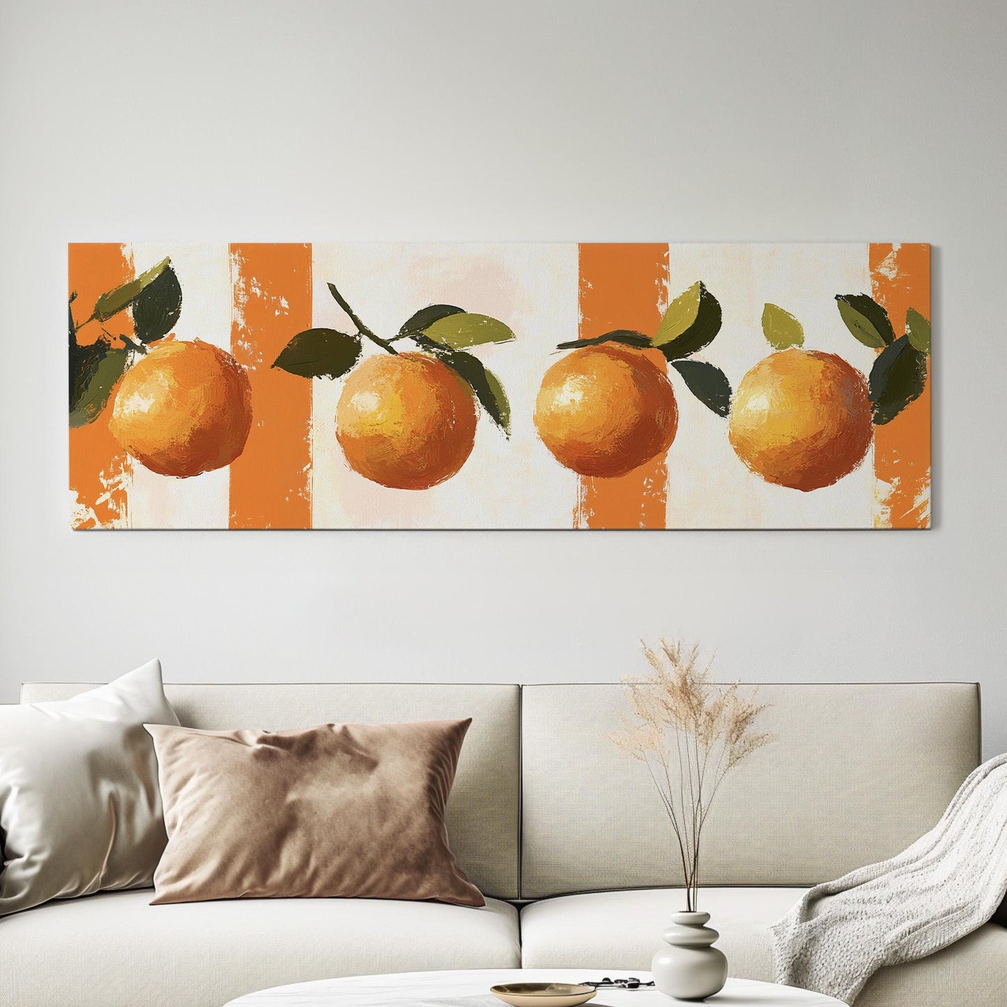 Rustic Abstract Orange Panoramic Farmhouse Vibes, Minimal Kitchen Wall Canvas Print, Country Style Printed Canvas Art