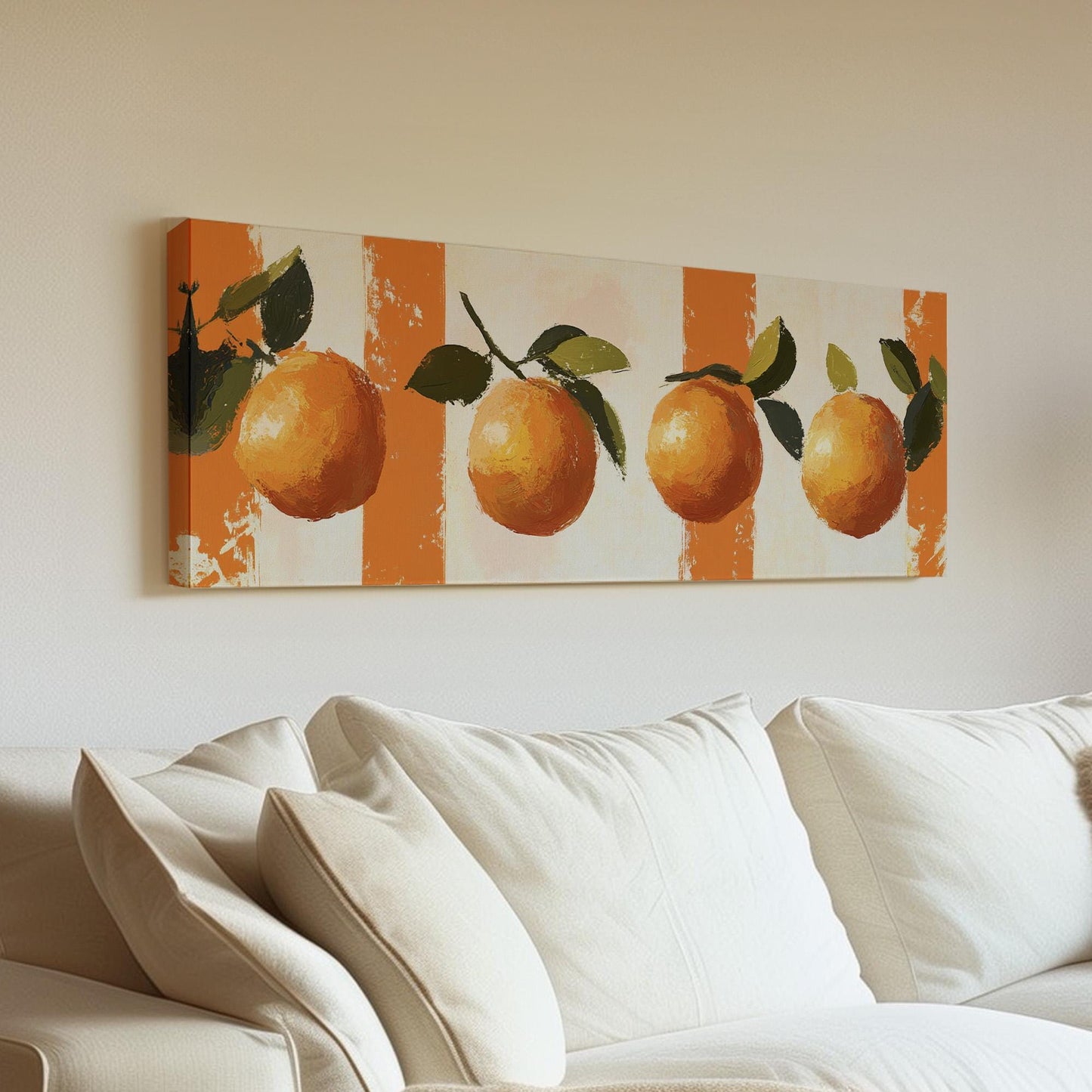 Rustic Abstract Orange Panoramic Farmhouse Vibes, Minimal Kitchen Wall Canvas Print, Country Style Printed Canvas Art